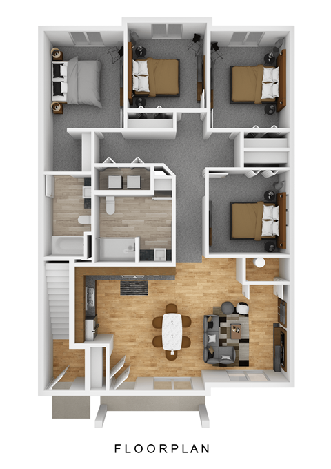 Floor plan for 4 beds, 2 baths, 1323 sqft